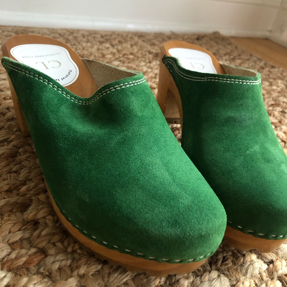 Clogsland Green Suede Classic Wooden Clog. Size 38 - Picture 4 of 12